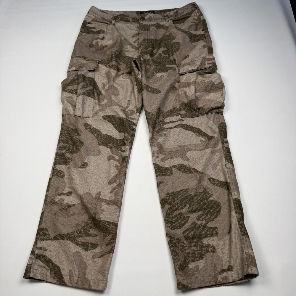 Cabela's Microtex Pants Mens 34x32 Green Camo Polyester Workwear Outdoor Hiking
